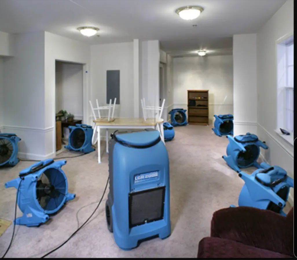 Air movers and dehumidifier setup for Water Damage Restoration in Saugus
