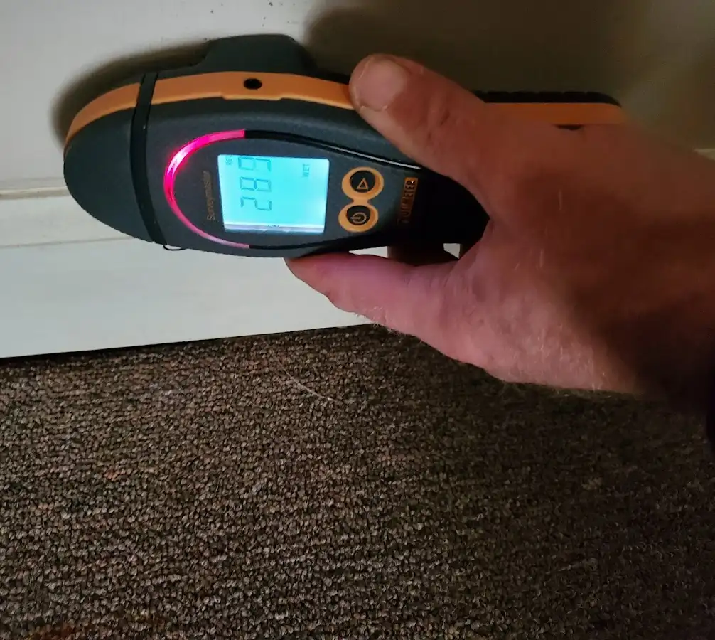 Moisture detection at baseboard during Burst Pipe Cleanup in Saugus